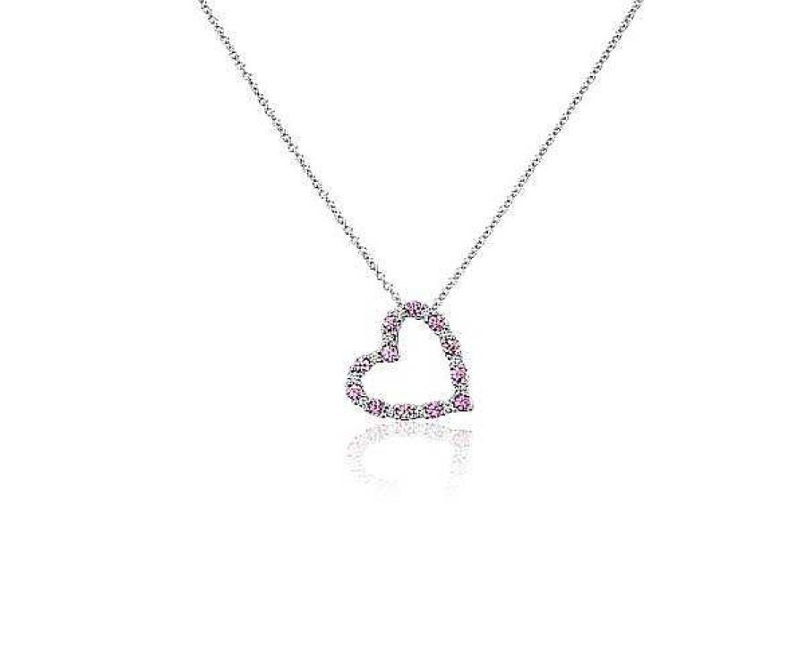 Necklaces | Blue Nile Pink Sapphire And Diamond Heart Pendant In 14K White Gold