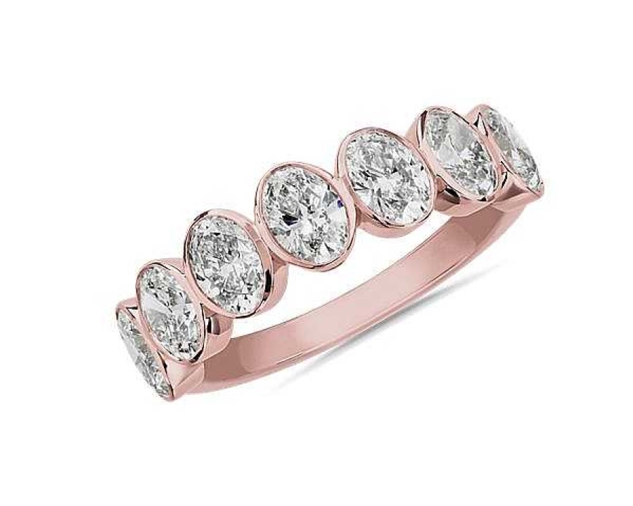 Women'S Rings | Blue Nile 7 Stone Oval Bezel Diamond Anniversary Ring In 14K Rose Gold (1 3/4 Ct. Tw. Tw)