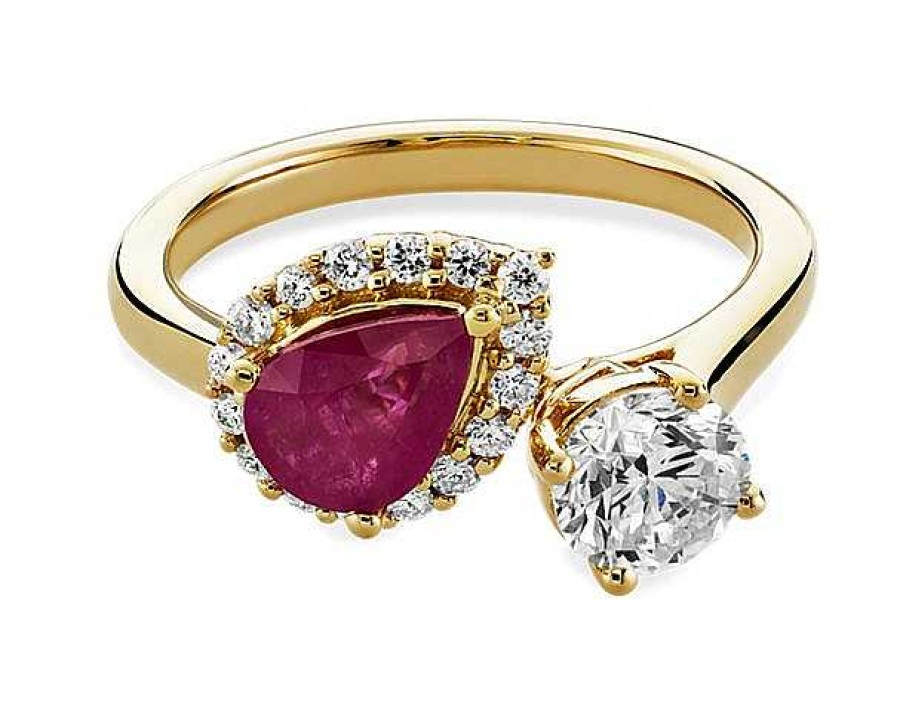 Rings | Blue Nile Ruby And Diamond Two Stone Ring In 14K Yellow Gold