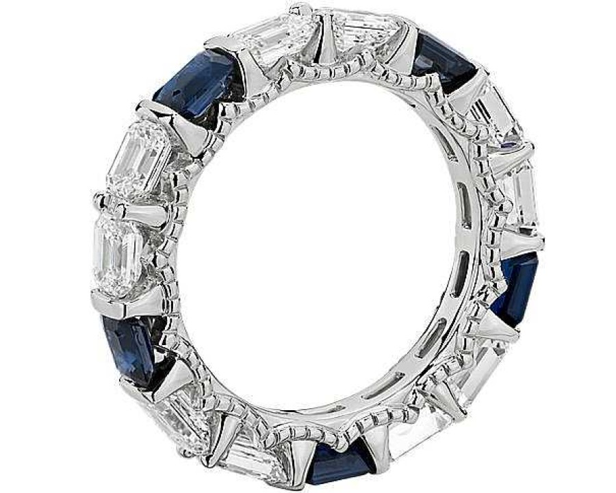 Women'S Rings | Blue Nile Alternating East-West Emerald Cut Diamond And Sapphire Eternity Ring In 14K White Gold (2 1/2 Ct. Tw.)