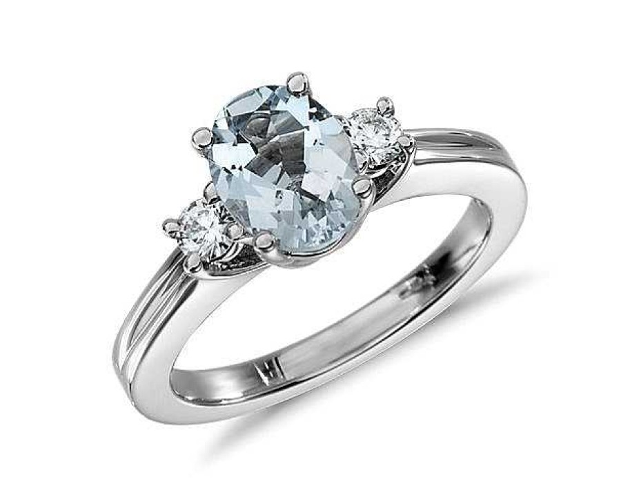 Rings | Blue Nile Aquamarine And Diamond Ring In 18K White Gold (8X6Mm)