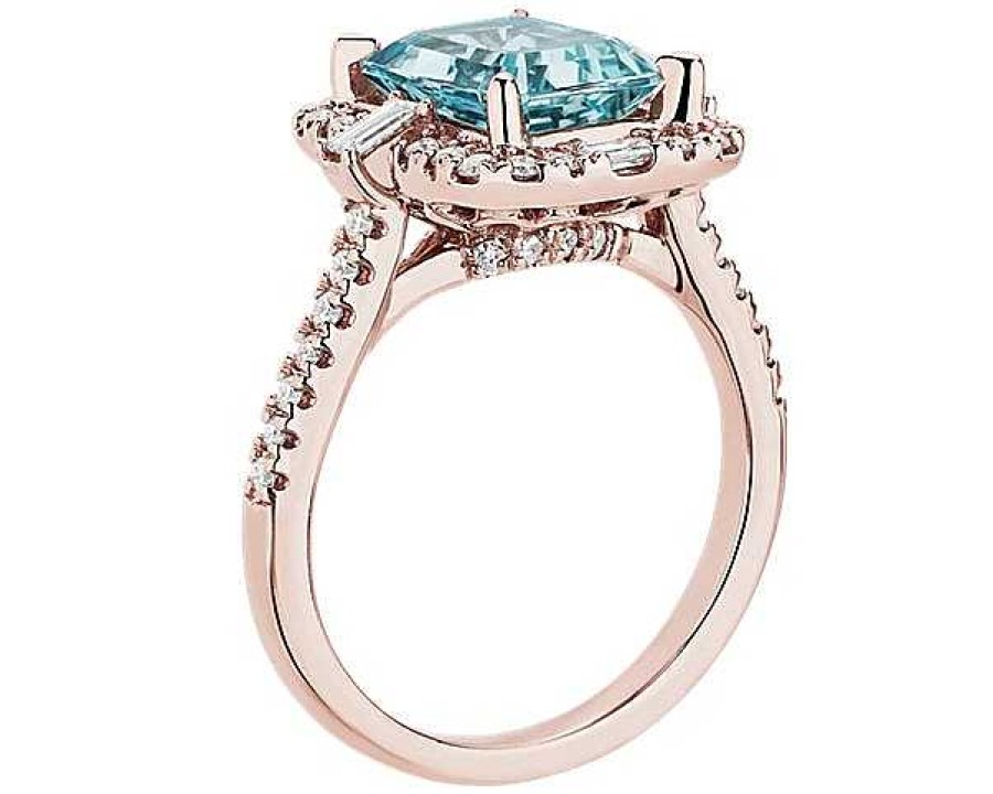 Rings | Blue Nile Emerald Cut Aquamarine Fashion Ring In 14K Rose Gold (9X7Mm)