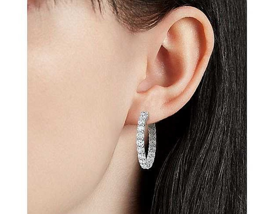 Earrings | Blue Nile Luna Diamond Eternity Hoop Earrings In 18K White Gold (5 Ct. Tw.)- G/Si