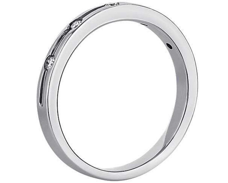 Men'S Rings | Blue Nile Staggered Diamond Men'S Grooved Wedding Ring With Black Rhodium In 14K White Gold (1/6 Ct. Tw.)