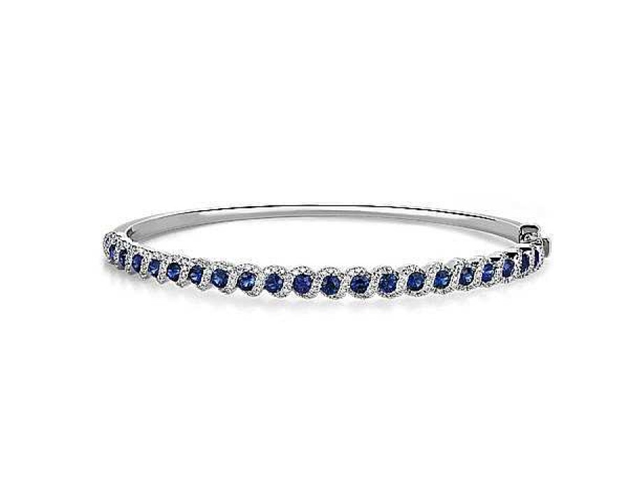 Bracelets | Blue Nile Round Sapphire And Diamond Hoop Bangle In 14K White Gold