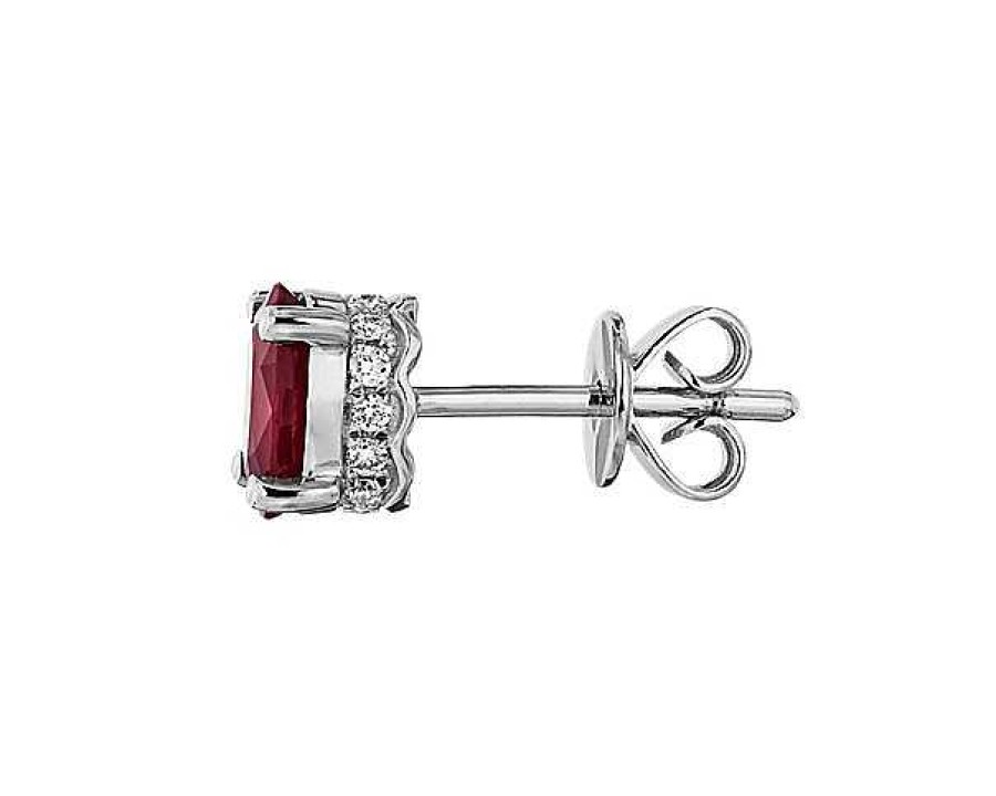 Earrings | Blue Nile Oval Ruby And Diamond Earrings In 14K White Gold (6X4Mm)