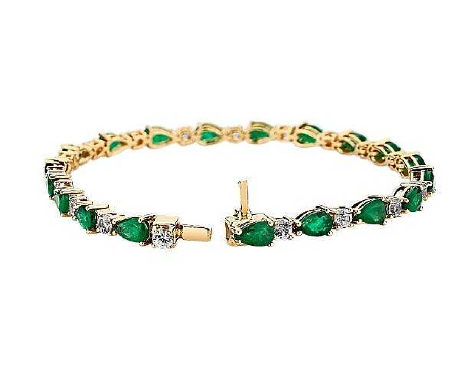 Bracelets | Blue Nile Emerald And White Sapphire Bracelet In 14K Yellow Gold