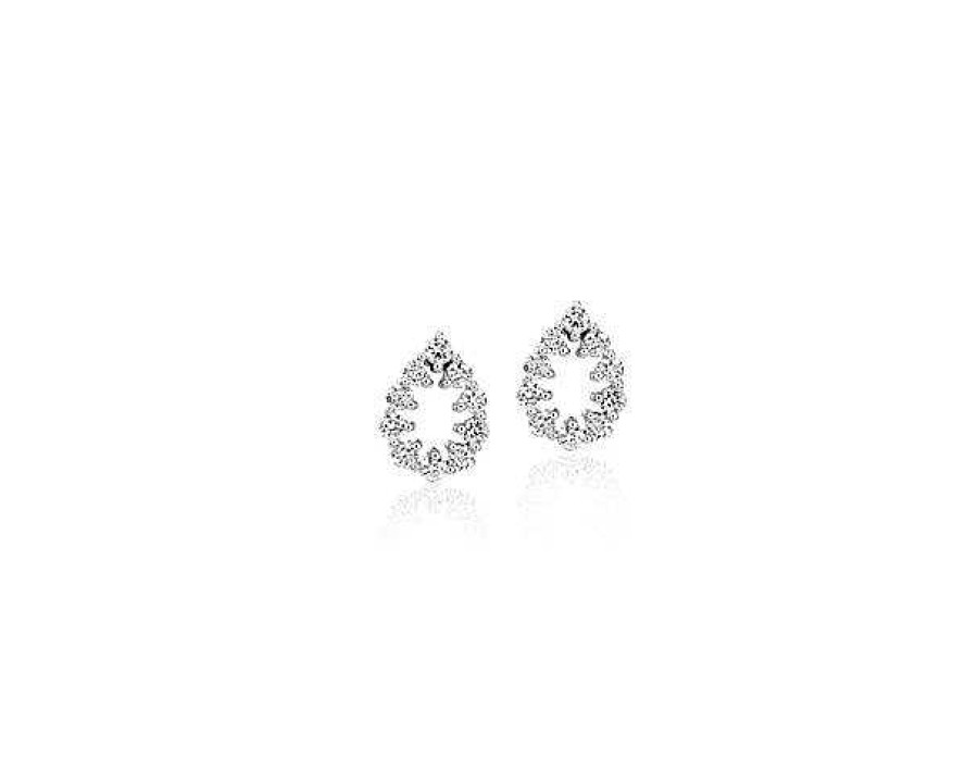 Earrings | Blue Nile Diamond Open Pear Shape Pav Stud Earrings In 14K White Gold (1/4 Ct. Tw.)