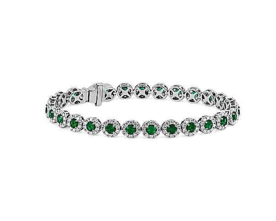 Bracelets | Blue Nile Emerald And Diamond Halo Bracelet In 14K White Gold