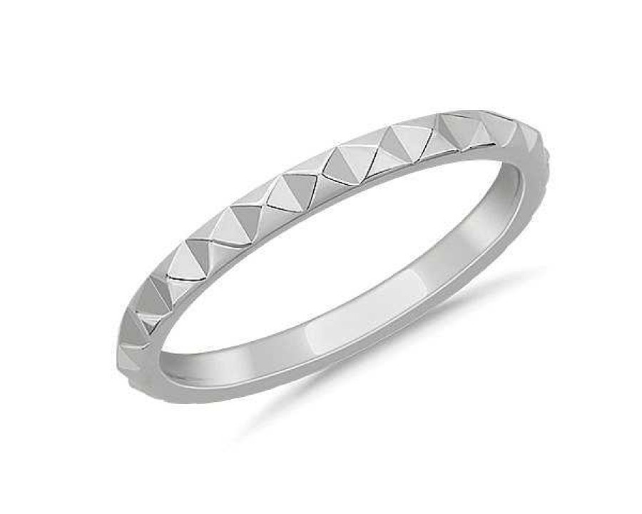 Women'S Rings | Blue Nile Stackable Pyramid Satin Finish Ring In 18K White Gold (2Mm)