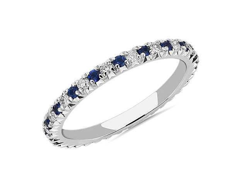 Rings | Blue Nile French Pav Sapphire And Diamond Eternity Ring In 14K White Gold (1.4Mm)