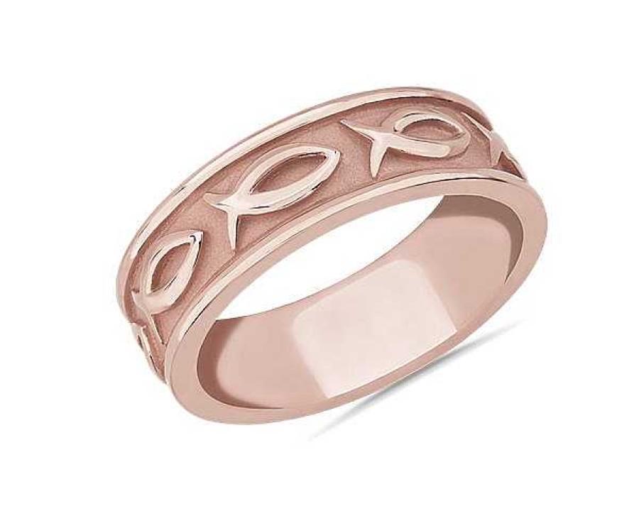 Men'S Rings | Blue Nile Ichthys Wedding Ring In 18K Rose Gold (7Mm)