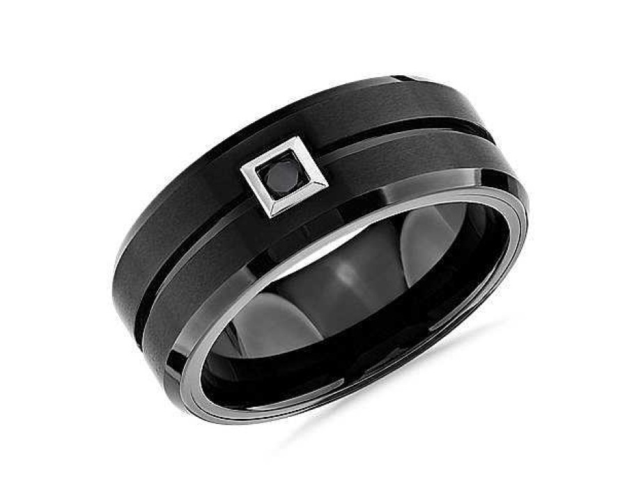 Men'S Rings | Blue Nile Single Black Diamond Wedding Ring In Black Tungsten Carbide (9 Mm, 1/10 Ct. Tw.)