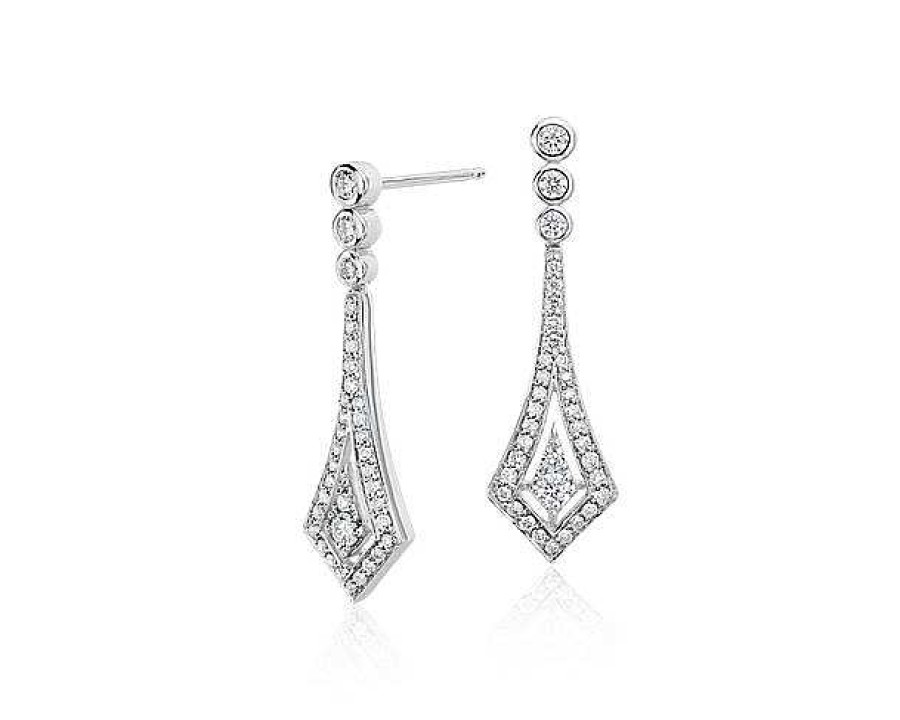 Earrings | Blue Nile Deco Drop Diamond Earrings In 14K White Gold (1/2 Ct. Tw.)