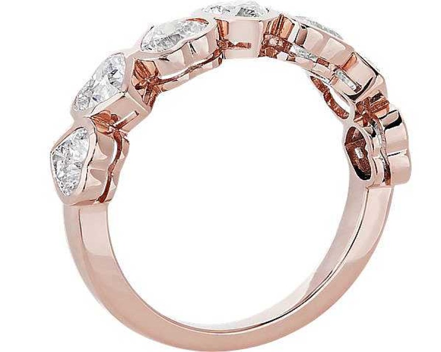 Women'S Rings | Blue Nile 7 Stone Heart Bezel Diamond Anniversary Ring In 14K Rose Gold (1 3/4 Ct. Tw.)