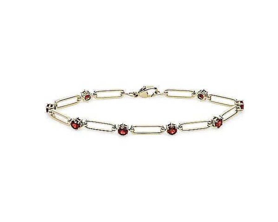 Bracelets | Blue Nile Round Garnet Paperclip Bracelet In 14K Yellow Gold