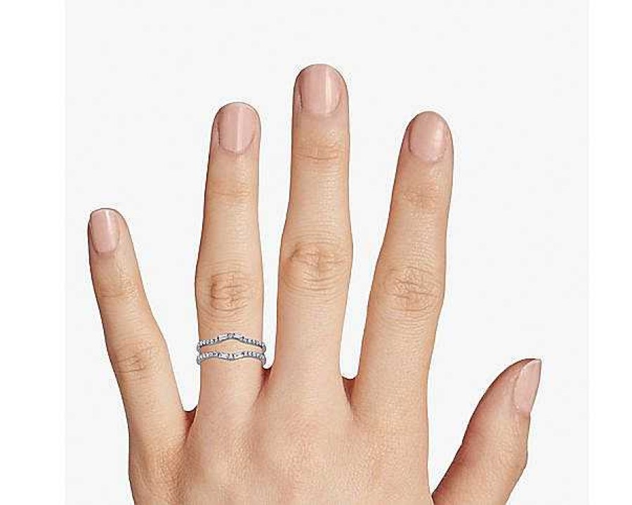 Women'S Rings | Blue Nile Curved Baguette And Round Diamond Ring Insert In 18K White Gold (3/8 Ct. Tw.)