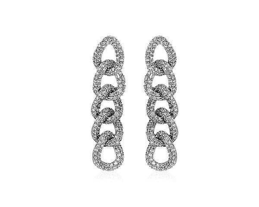 Earrings | Blue Nile Diamond Drop Link Earrings In 14K White Gold (1 1/2 Ct. Tw.)