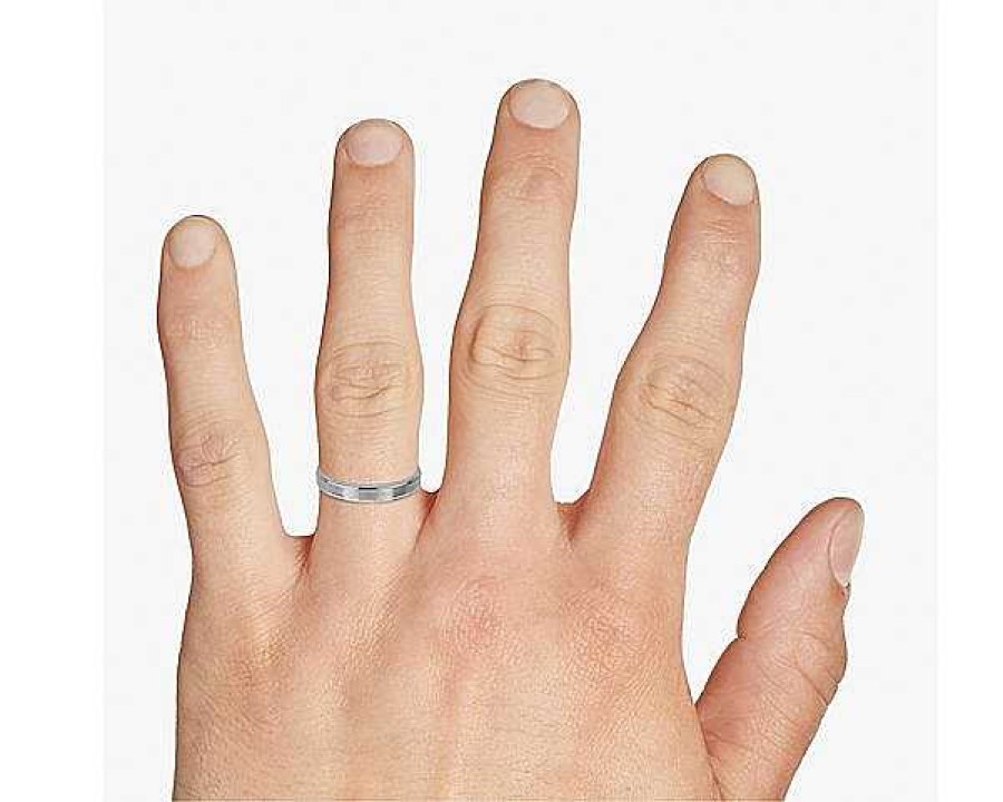 Men'S Rings | Blue Nile Brushed Inlay Wedding Ring In 14K White Gold (4Mm)