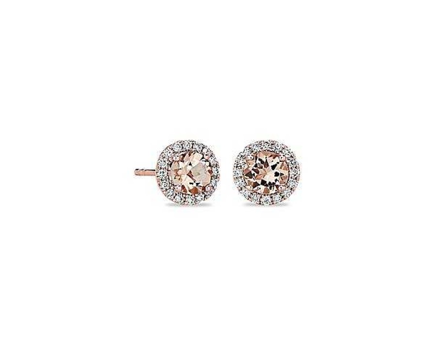 Earrings | Blue Nile Morganite And Micropave Diamond Halo Earrings In 14K Rose Gold