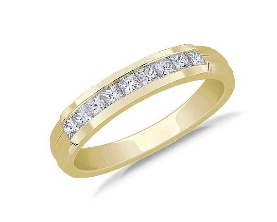 Men'S Rings | Blue Nile Channel Set Princess Cut Diamond Men'S Wedding Ring In 14K Yellow Gold (5/8 Ct. Tw.)