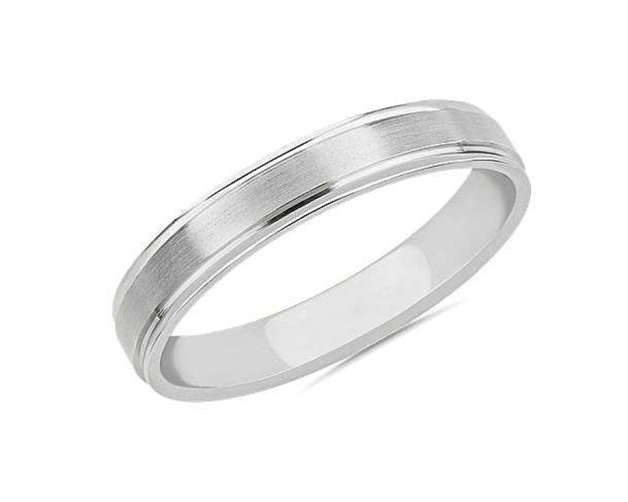 Men'S Rings | Blue Nile Brushed Inlay Wedding Ring In 14K White Gold (4Mm)