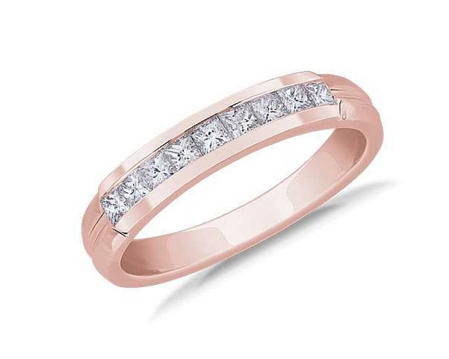 Men'S Rings | Blue Nile Channel Set Princess Cut Diamond Men'S Wedding Ring In 14K Rose Gold (5/8 Ct. Tw.)