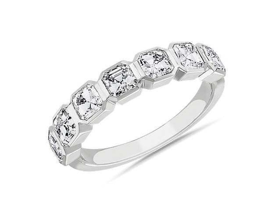 Women'S Rings | Blue Nile 7 Stone Asscher Bezel Diamond Anniversary Ring In 14K White Gold (1 3/4 Ct. Tw.)