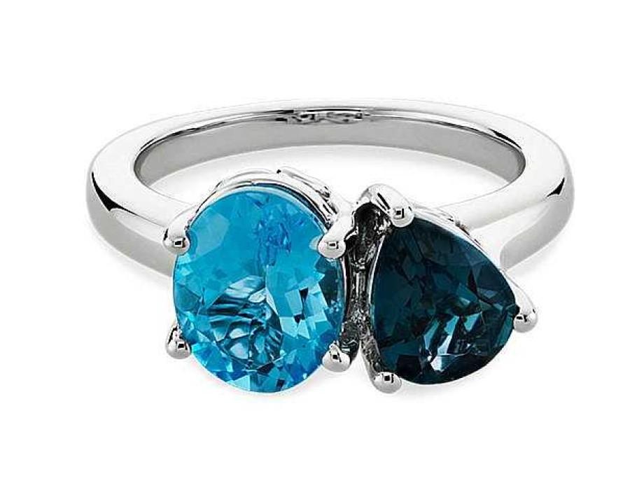 Rings | Blue Nile Swiss Blue Topaz And Blue Topaz Two Stone Ring In 14K White Gold