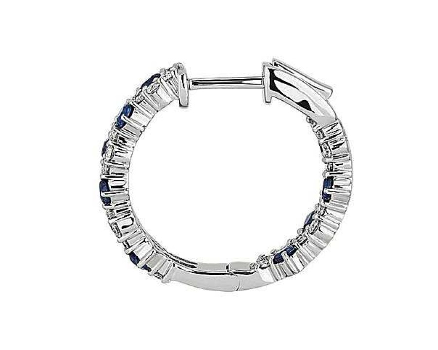 Earrings | Blue Nile Staggered Sapphire And Diamond Hoop Earrings In 14K White Gold