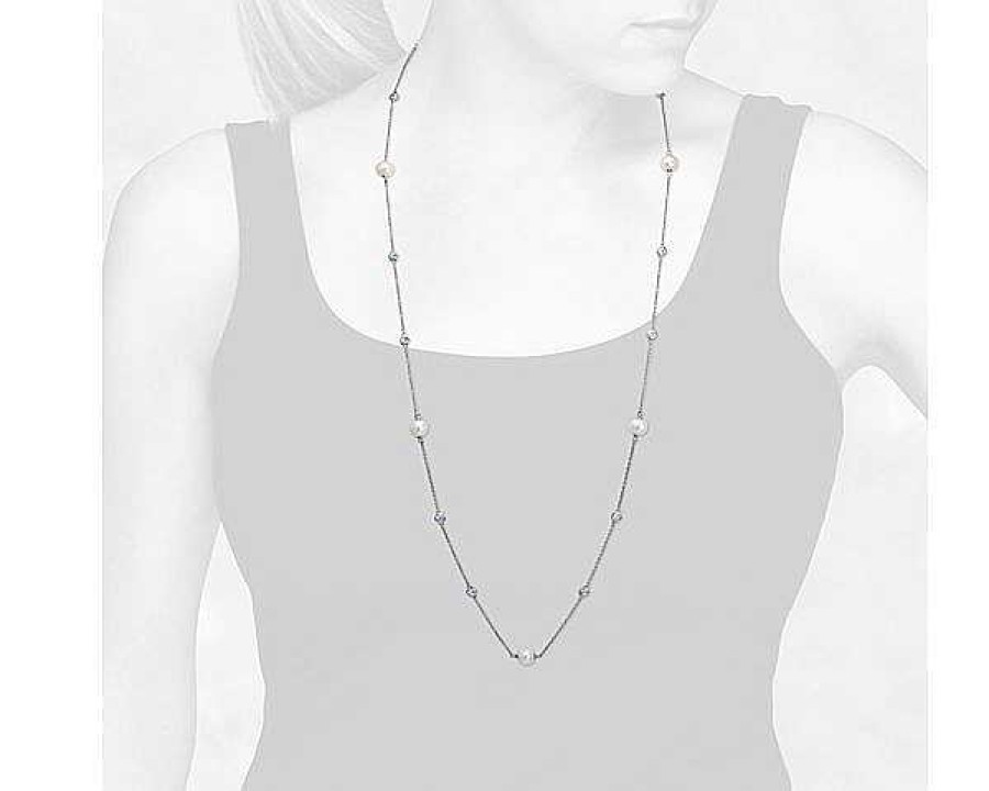 Necklaces | Blue Nile Freshwater Cultured Pearl Necklace With Blue Topaz In Sterling Silver - 37" (8.5Mm)