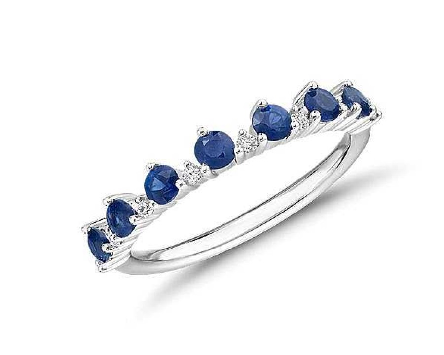 Rings | Blue Nile Sapphire And Diamond Tiara Stacking Ring In 14K White Gold (2.5Mm)