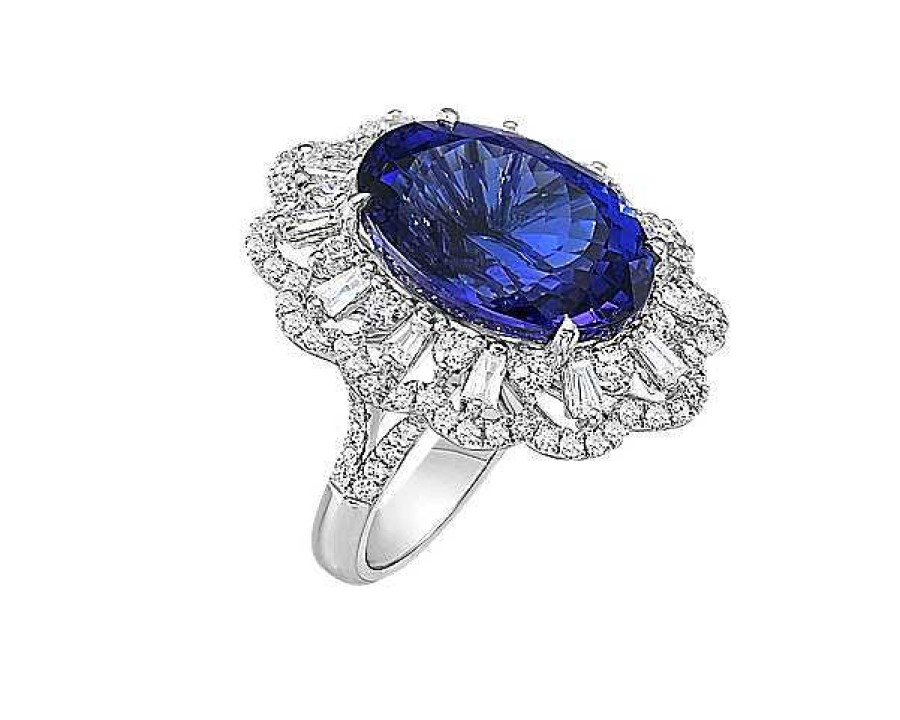 Rings | Blue Nile Extraordinary Collection: Oval Shaped Tanzanite And Diamond Ring In 18K White Gold