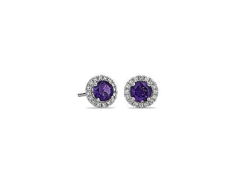 Earrings | Blue Nile Amethyst And Micropav Diamond Stud Earrings In 18K White Gold (5Mm)