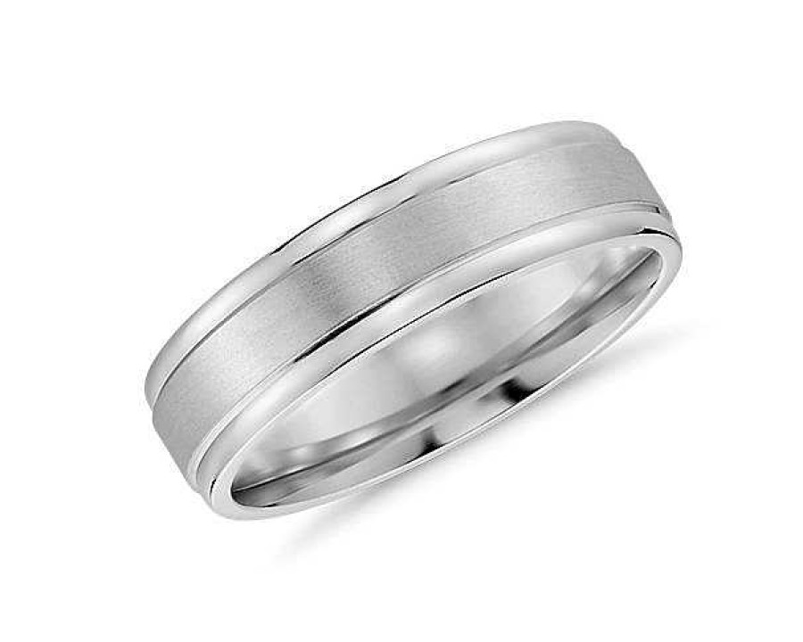 Men'S Rings | Blue Nile Brushed Inlay Wedding Ring In 18K White Gold (6Mm)