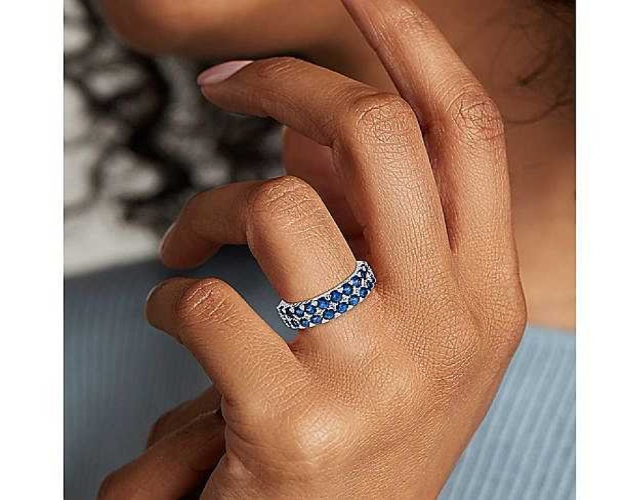 Rings | Blue Nile Blue Sapphire And Diamond Double Row Ring In 14K White Gold