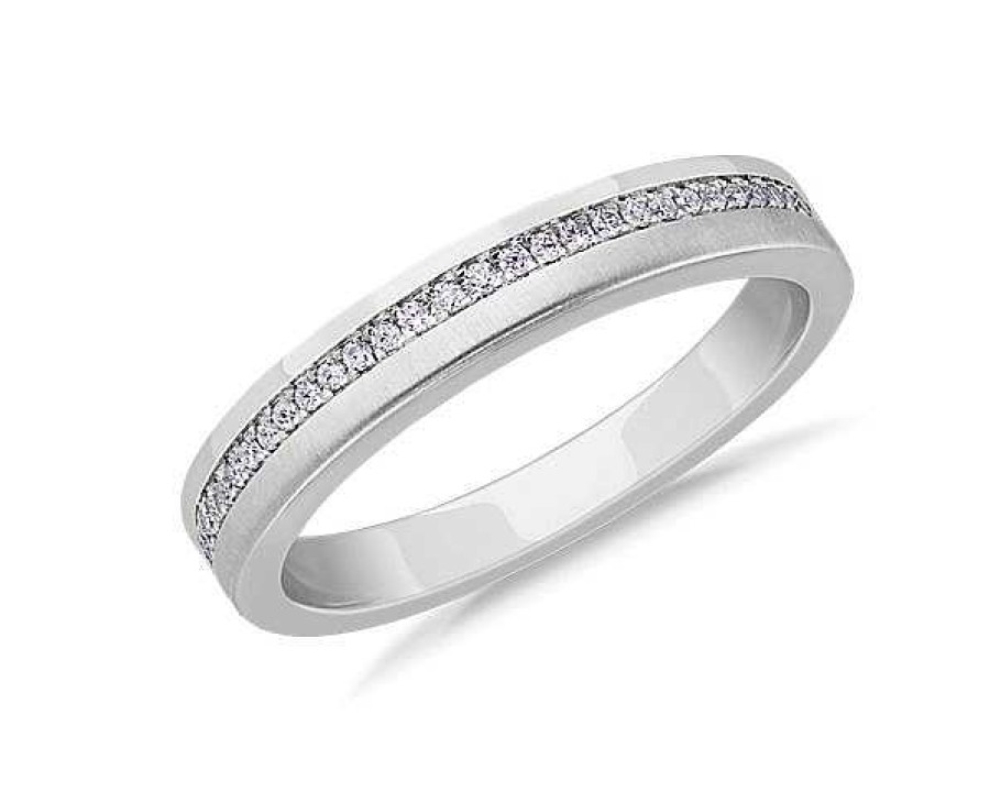 Men'S Rings | Blue Nile Men'S Diamond Pav Edge Wedding Ring In 14K White Gold (1/6 Ct. Tw.)