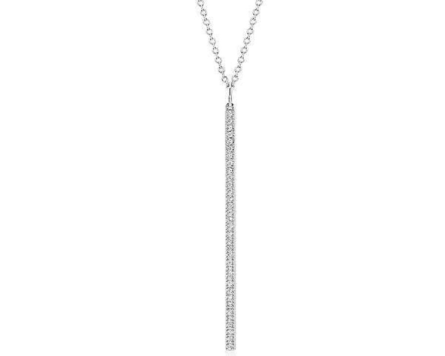 Necklaces | Blue Nile Long Diamond Bar Pendant In 14K White Gold - 30" (1/4 Ct. Tw.)