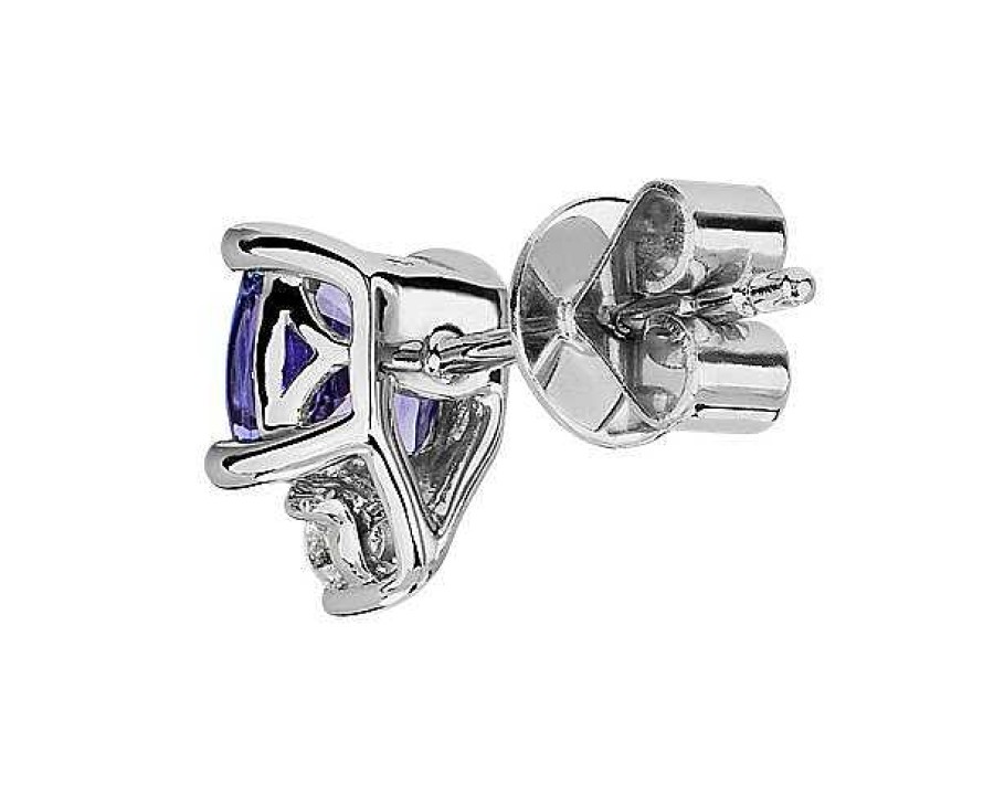 Earrings | Blue Nile Cushion Cut Tanzanite And Diamond Earrings In 14K White Gold (5 Mm)