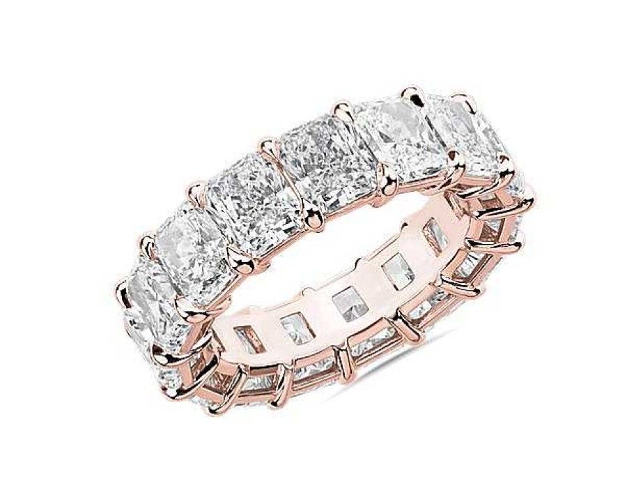 Women'S Rings | Blue Nile Radiant Cut Diamond Eternity Ring In 14K Rose Gold (10 1/2 Ct. Tw.)