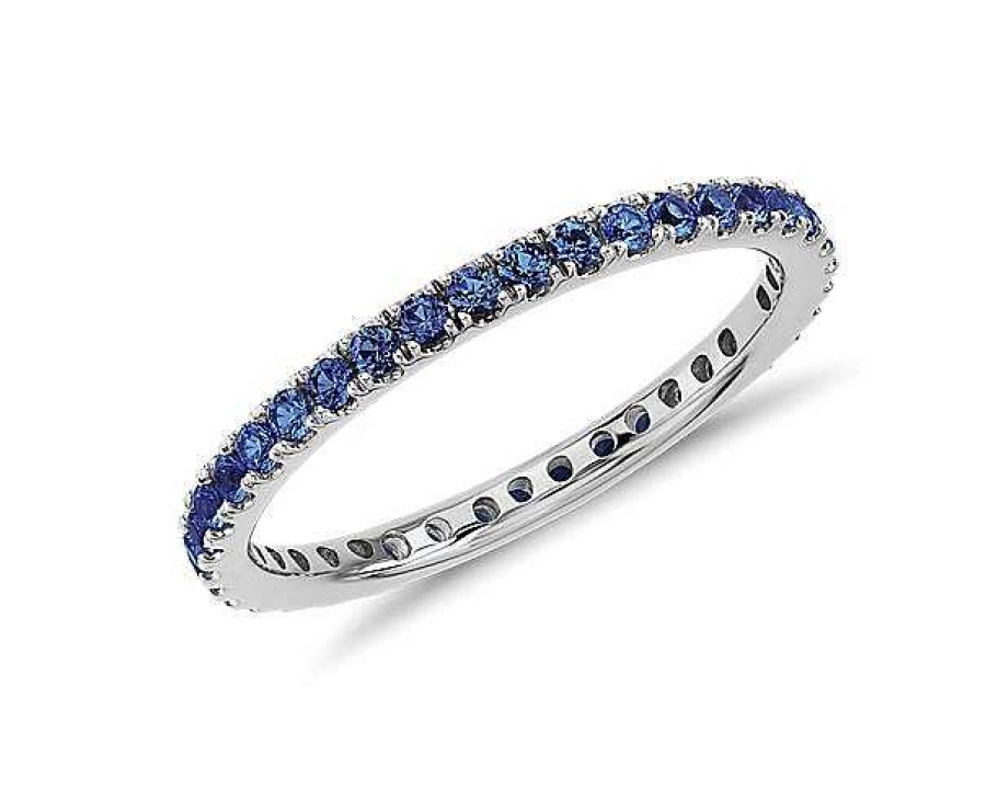 Rings | Blue Nile Riviera Pav Sapphire Eternity Ring In 18K White Gold (1.5Mm)