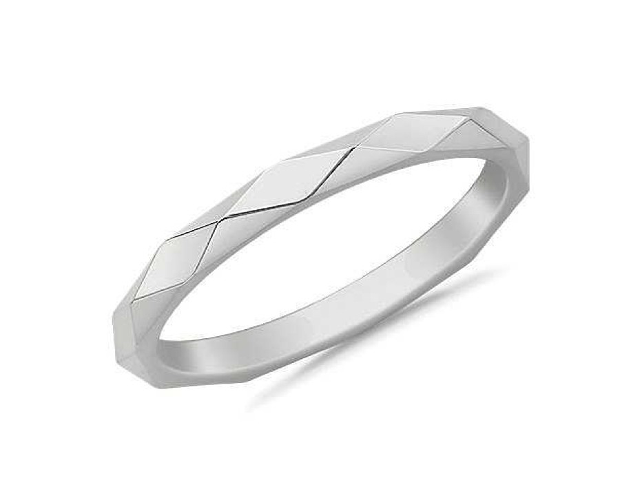 Women'S Rings | Blue Nile Stackable Beveled Triangle High Finish Ring In 18K White Gold (2Mm)