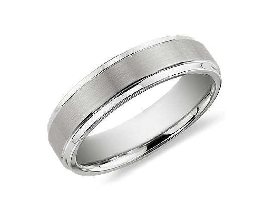 Men'S Rings | Blue Nile Brushed And Polished Comfort Fit Wedding Ring In White Tungsten Carbide (6Mm)