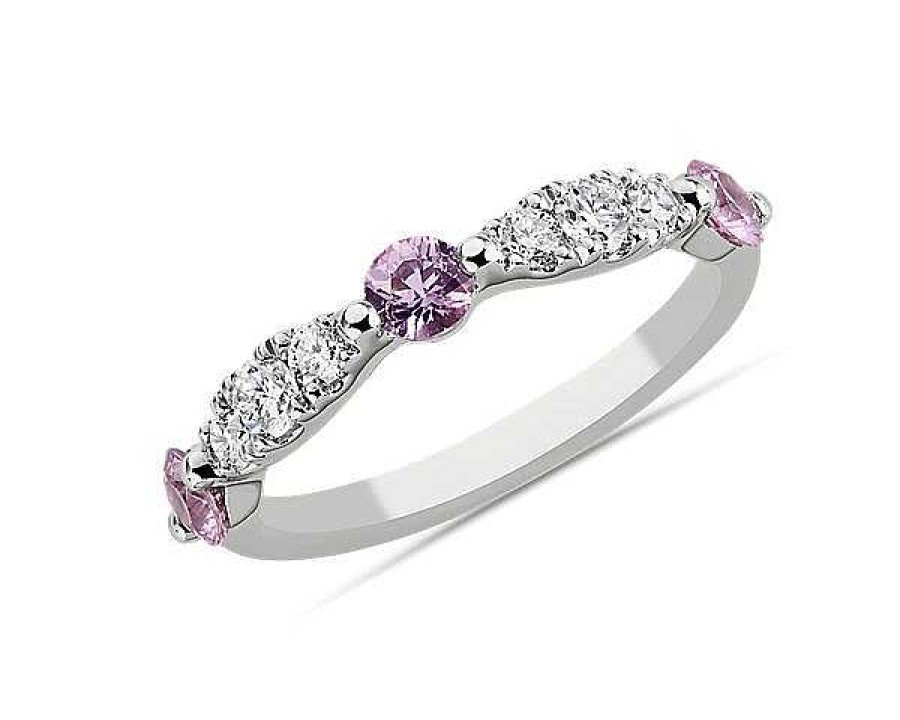 Rings | Blue Nile Alternating Pink Sapphire And Diamond Band In 14K White Gold