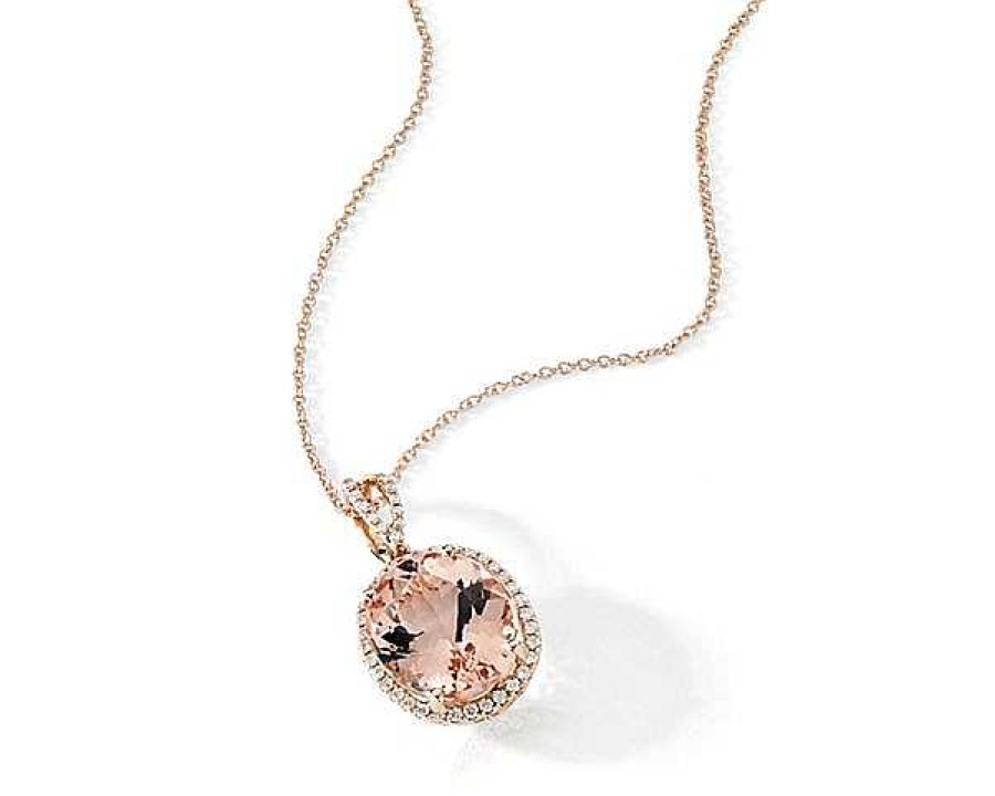 Necklaces | Blue Nile Morganite And Diamond Halo Pendant In 14K Rose Gold (0.27 Ct. Tw.) (14X12Mm)