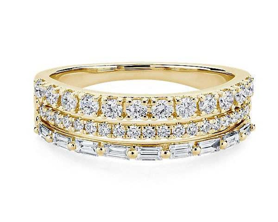 Rings | Blue Nile Three Row Baguette And Pave Diamond Ring In 14K Yellow Gold (5/8 Ct. Tw.)