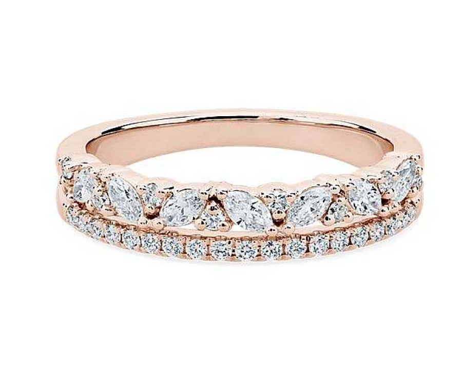 Rings | Blue Nile Two Row Diagonal Marquise And Pave Diamond Band In 14K Rose Gold (3/8 Ct)