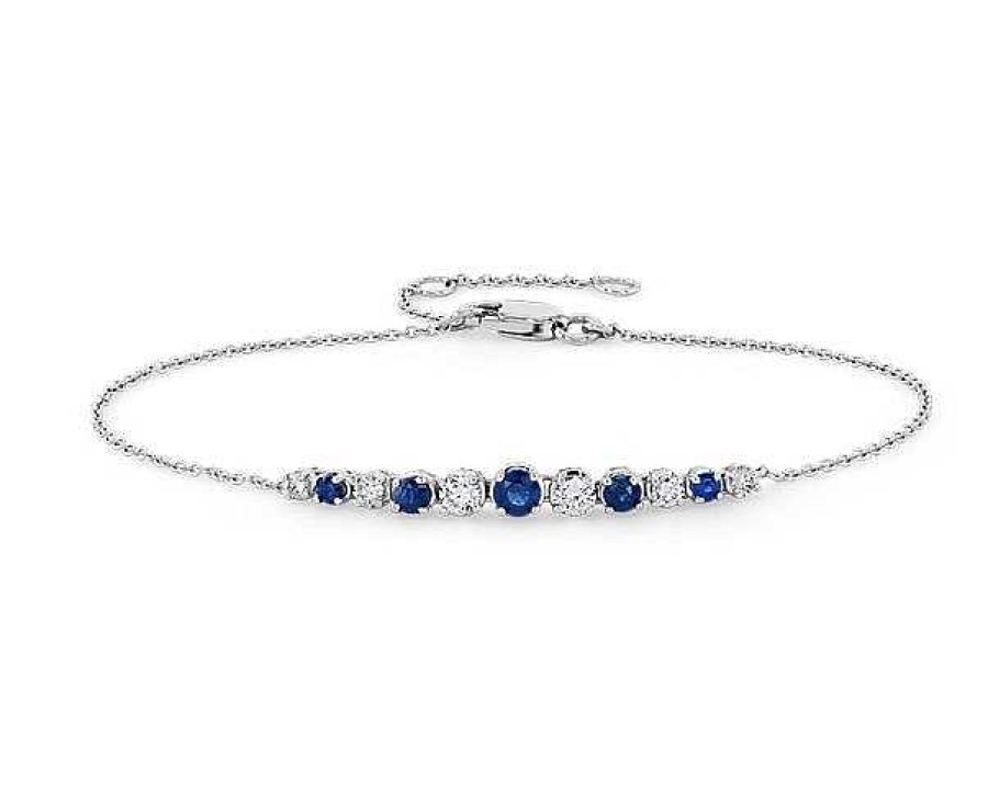 Bracelets | Blue Nile Sapphire And Diamond Graduated Curve Bracelet In 14K White Gold