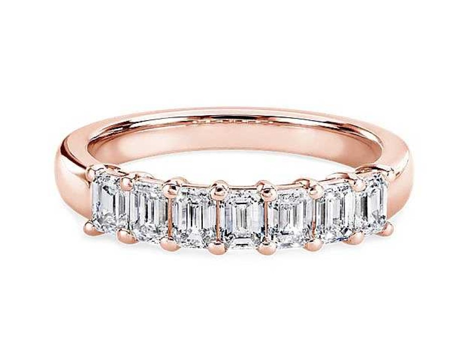 Women'S Rings | Blue Nile Seven Stone Emerald Diamond Ring In 14K Rose Gold (1 Ct. Tw.)