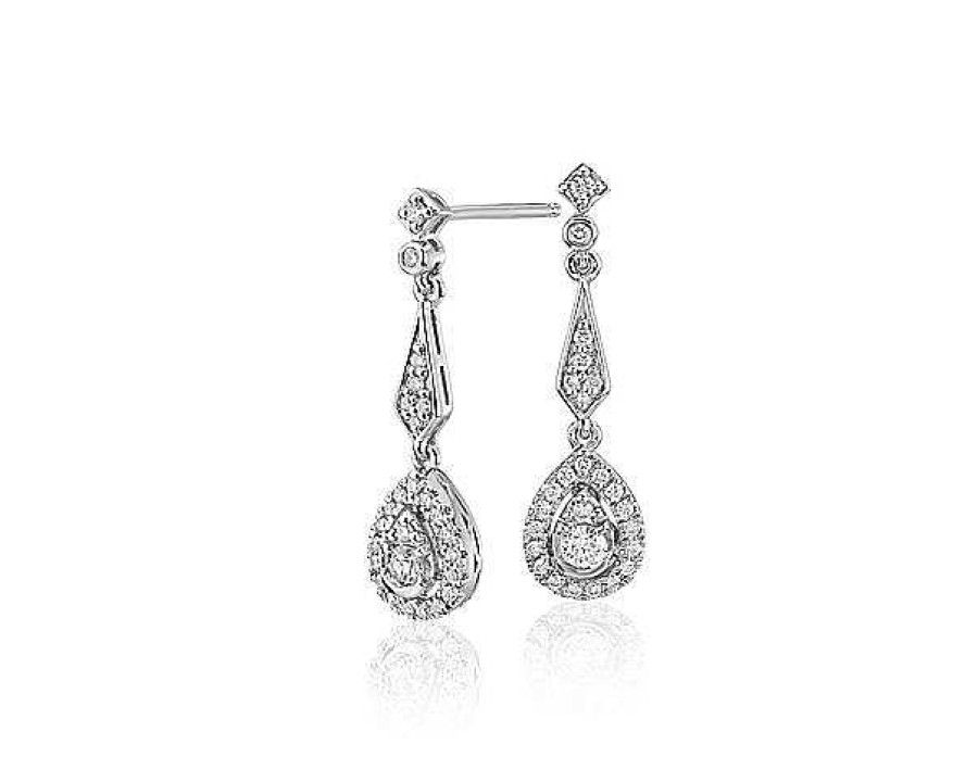 Earrings | Blue Nile Diamond Vintage-Inspired Teardrop Earrings In 14K White Gold (1/3 Ct. Tw.)